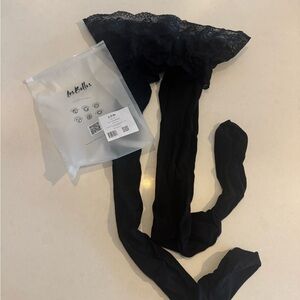 Les Belles Black Lace Top Stockings size L